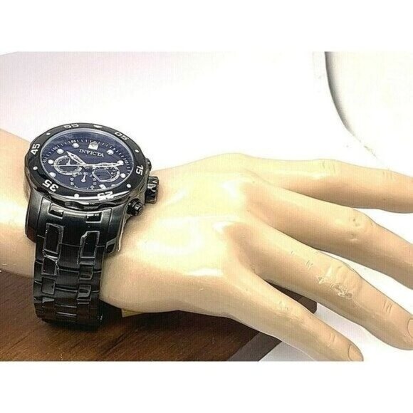 Invicta Men's Watch 0076 Pro Diver Quartz Chronograph Black Stainless Steel - Picture 5 of 12